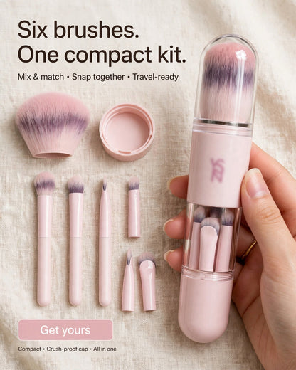 🖌️SISTA REA-DAGEN – 50% RABATT!!📢 Portabel utdragbar makeupborstset – multifunktionellt reseverktyg med puderborste, rougeborste och silikonborste för läppar