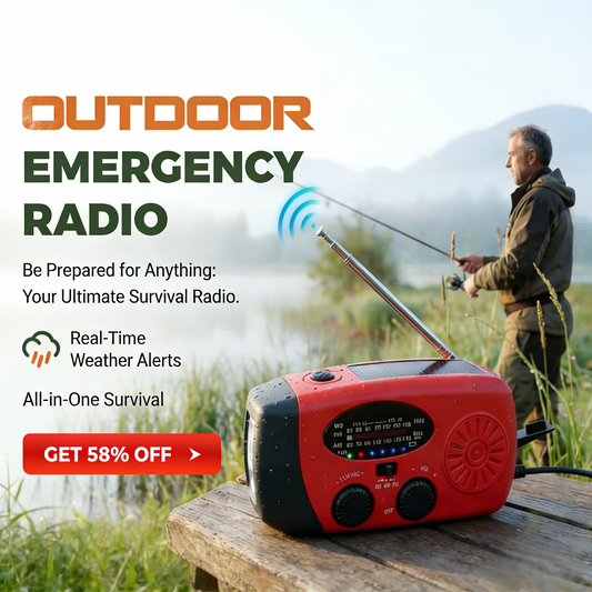 📢📢60 % RABATT JUST NU⏰Multifunktionell Vevradio med Solceller – Powerbank, Ficklampa & Krisberedskap