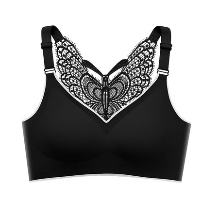 🦋 50% RABATT NU! 👙 Bygellös BH med Fjärilsbroderi – Is-silke Komfort & Lyft – Perfekt för Plus Size – Bär Hela Dagen 💕