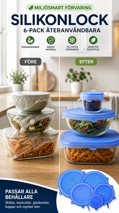📢📢50 % RABATT !! ⏰ Silikonlock för matförvaring – 6-pack | Tätt & flexibelt