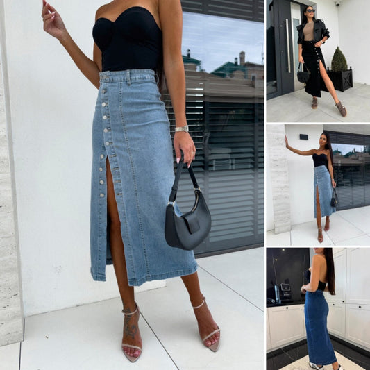 👖50 % rabatt!✨Stilren Jeanskjol i Bodycon-Modell med Knappstängning och Slits