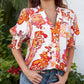 🌺 50% RABATT NU! 👚 Kvinnors Blommig V-ringad Puffärm Blus – Romantiska Puffärmar, Konstnärligt Blommönster & Mångsidig Stil ✨