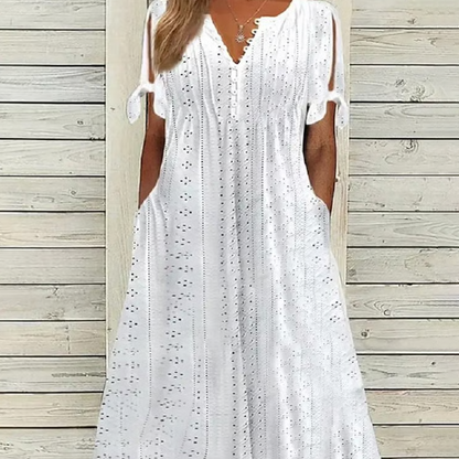 👗 50 % RABATT NU! 🌸Elegant V-ringad klänning med urtagning för kvinnor