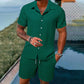 🔥🎁Nyhet 50 % RABATT🔥CASUAL STYLE✨Löst sittande kortärmad skjorta och shorts för herr, 2-delat set