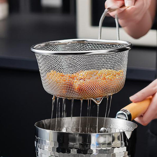 📢📢50% RABATT NU!! ⏰Rostfritt 304 stålsikt med ergonomiskt handtag – Fin & grovmaskig, värmetålig & upphängbar för alla köksuppgifter!