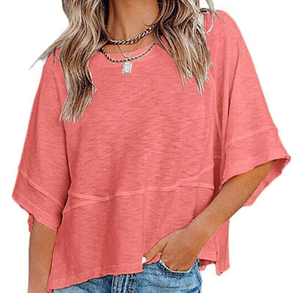👚 50% RABATT NU! ✨ Damernas Enfärgad Löst Passande T-shirt med Vidärm – Stilren Design & Mjuk Tyg