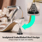 👠 50% RABATT NU! ✨ Rhingsten Ankelremssandaler med Skulpturklack – Glittrande Rem, Unik Klack & Fyrkantig Tå För En Perfekt Blandning Av Glamour & Komfort 💎