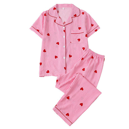 ⏳50 % rabatt under en begränsad tid⏰Randigt pyjamas-set för damer med hjärtmönster🛋️👚👖