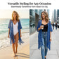 👗 50 % RABATT!🌿 Stickad damkofta med knäppning fram – i luftigt, genombrutet stickat tyg med fransar i nederkanten. Figursydd modell med vackert fall. Passar perfekt till badkläder eller jeans.🌊✨