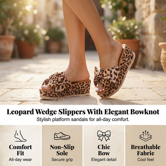 🐆50% RABATT!👡Platformsandaler med rosett i leopardmönster för dam