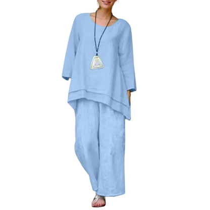 👚 50% RABATT! 💃 Ledig Löstsittande Tuniktopp & Byxset med Vida Ben – Bekväm Passform, Lätt Tyg & Perfekt För Varma Dagar 🌸