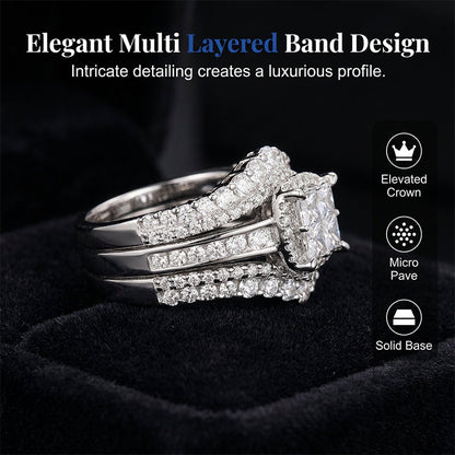 💍 BEGRÄNSAD TID – 50 % RABATT! 💥 Dam kubisk zirkonia-ring – prinsesslipad, pavéinfattning & flerlagers band, fångar ljuset vackert 💎