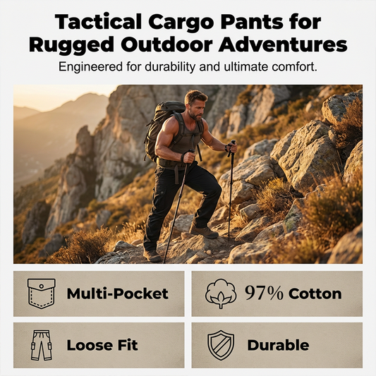 👖50% RABATT NU! 🛠️ Taktiska cargo-byxor i bomull – många fickor, förstärkta sömmar & justerbar midja 👖