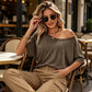 🌸 50 % RABATT NU! 🌸Avslappnad damtopp med kort ärm och off-shoulder