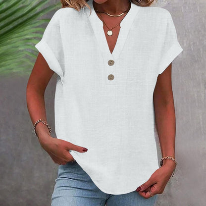 🌸 50 % RABATT! ✨Dam-T-shirt med V-ringning och knäppning