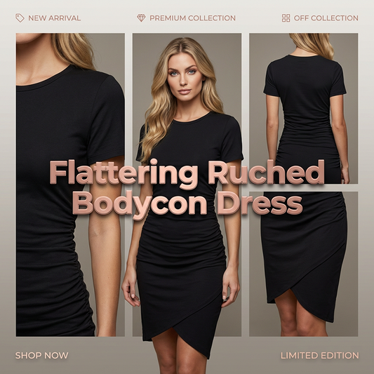 👗 50% RABATT! ✨Figurnära T-shirtklänning med rynkade detaljer och kort ärm