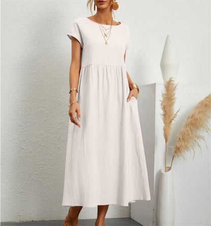 🌷50% RABATT!☀️Vårmode - Enfärgad klänning i bomull och linne med fickor