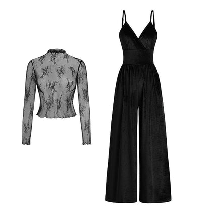 👗50% RABATT!✨ Set med 2-delad jumpsuit i sammet och spets-top