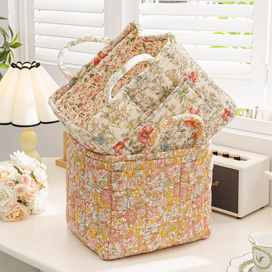 🌸50 % rabatt！🌸Bärbar förvaringskorg för blommigt tyg