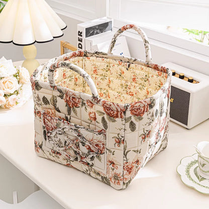 🌸50 % rabatt！🌸Bärbar förvaringskorg för blommigt tyg