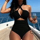 👙 50% RABATT! ☀️ Halterneck-baddräkt med korsade band och hög midja – magkontrollerande & figurflattering – Perfekt för strand, pool eller nästa semester 🌊