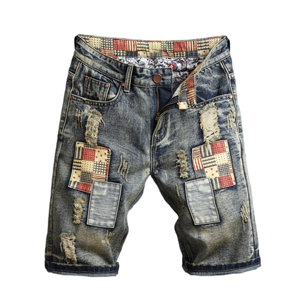 🔥50 % rabatt 🔥 Rivna jeansshorts för män – lapptäcksdesign för en trendig streetstyle-look 👖✨