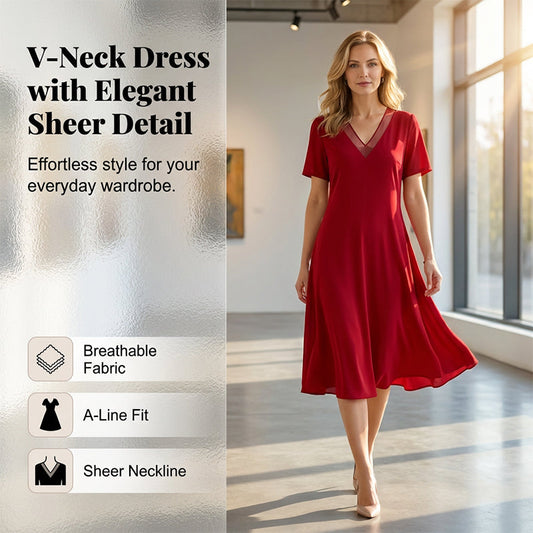 👗50% RABATT!🌸Elegant nätklänning med V-ringning för damer