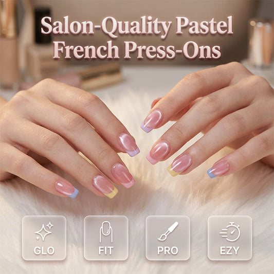 🔥50 % rabatt 🔥Glittrande pastellfärgade franska press-on-naglar