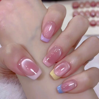 🔥50 % rabatt 🔥Glittrande pastellfärgade franska press-on-naglar