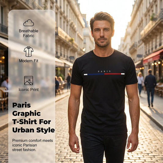 👕 BEGRÄNSAD TID: 50 % RABATT! 🎨 Minimalistisk T-shirt med tryck för män (Paris-motiv) – högkvalitativt tyg, smal passform, mångsidig stil ✨