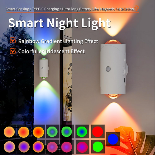 💡 Köp 3，få 1 gratis！🌈 Nattlampa med Färgskiftning & Automatisk Rörelsedetektion – 5m Räckvidd, 1500mAh, Magnetisk & Perfekt För Mörka Hörn Och Nattliga Besök 🌙