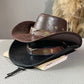 Vintage bredbrättad cowboyhatt med rem