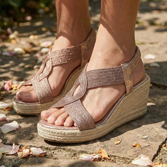✨50% RABATT! ✨Bohemiska vävda sandaler med kilklack för damer