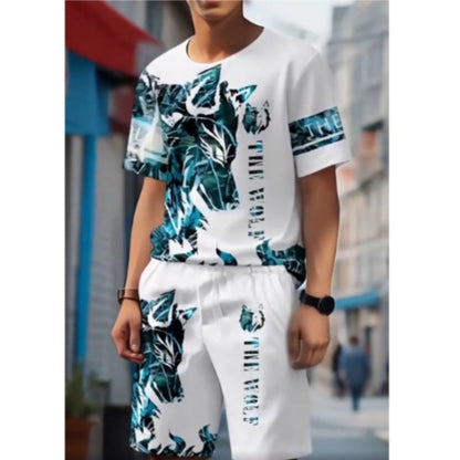 🔥50% RABATT!🔥 Herr set med tryckt T-shirt och shorts