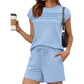 👚 50% RABATT! 🔥 Bästsäljande shorts-set – Dam 2-delars set med veckad T-shirt & shorts med dragsko – Bekvämt, trendigt & perfekt för sommar och ledighet 🩳