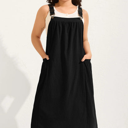 👗50% RABATT!🎀Löst sittande midilång overallklänning för dam med fickor