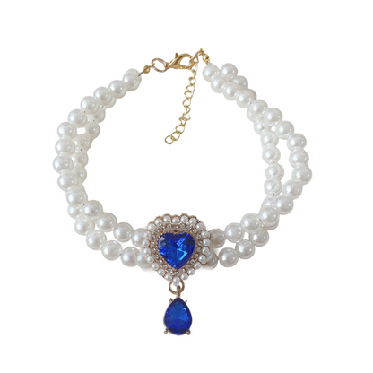 Pet Pearl Necklace with Heart Gem Pendant