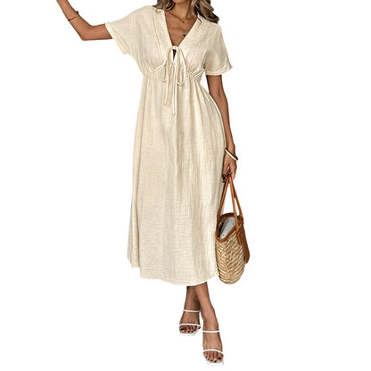 👗New Arrival❣️Women's Summer V-Neck Tie-Front Midi Dress