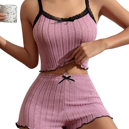 ✨50% RABATT! ✨Pyjamaset med ribbad stickad linne och shorts