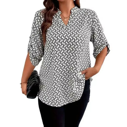 🌹 50% RABATT NU!! 🌹  Damblus med geometriskt mönster och V-ringning |ledig passform| lätt och mångsidig | perfekt för varma dagar och kreativa looks ✨