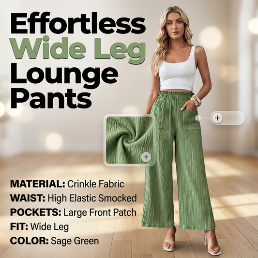 👖 40% RABATT NU!🌿 Dam Casual Enfärgad Löstsittande Byxor – Hög Midja Wide Leg & Skrynklig Textur – Bekväma Lounge Byxor ✨