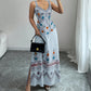 👗50% RABATT NU!🎀Ärmlös klänning med V-ringning, blommönster och slits