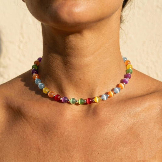 💡 50% RABATT NU!🌈Regnbåge Kattöga Pärlhalsband