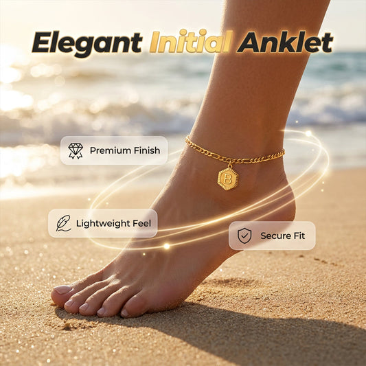 ✨ 50 % RABATT JUST NU! 🔥 Fotkedja med guldbokstav och figarokedja – med personlig bokstav, tålig mot missfärgning och justerbar längd – perfekt för sommarfötter eller som present 👣