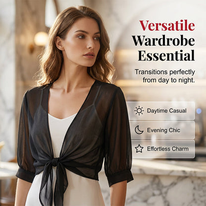 📢📢50 % RABATT !! ⏰Elegant kort topp i chiffong med knytning framtill för dam