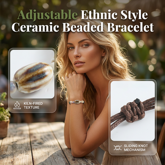 🌿 BEGRÄNSAD TID: 50 % RABATT! ✨ Justerbart armband med keramiska pärlor – etniskt, boho, glidande knut 🔮