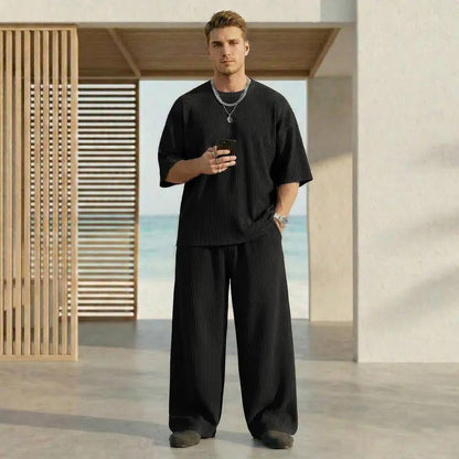 👕50% RABATT NU!👖 Avslappnat ribbad lounge-set för män