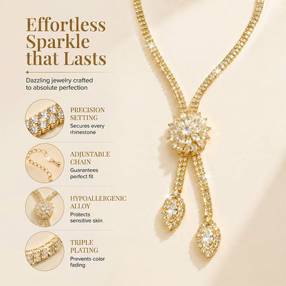 📢📢50% RABATT  NU!! ⏰Halsband och örhängen i zirkon med blommotiv för damer