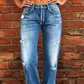 👖 50% RABATT NU! 🖤 Dams Distressade Slim Fit Utsvängda Jeans – Edgy & Benförlängande ✂️