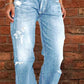 👖 50% RABATT NU! 🖤 Dams Distressade Slim Fit Utsvängda Jeans – Edgy & Benförlängande ✂️